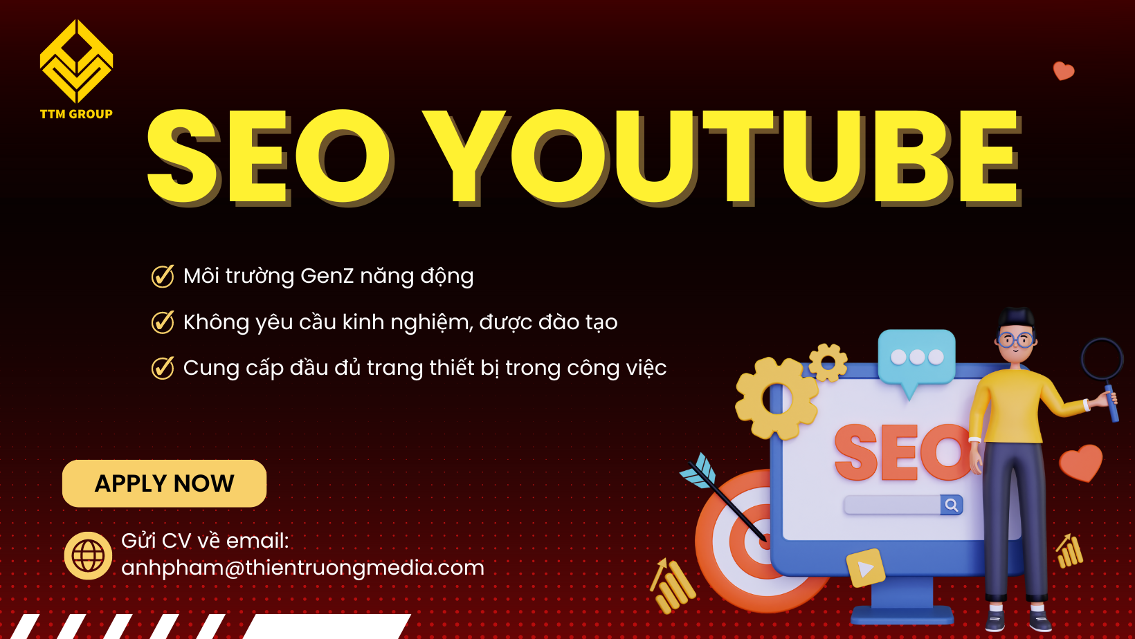 SEO YOUTUBE / QUẢN TRỊ KÊNH YOUTUBE (KHÔNG YÊU CẦU KINH NGHIỆM) – TUYỂN DỤNG NHÂN SỰ THÁNG 8/2024